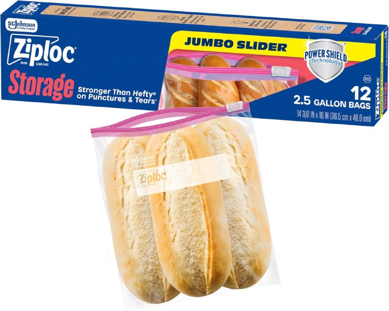 Ziploc 2.5 Gallon Jumbo Storage Slider Bag, Durable, 12 count